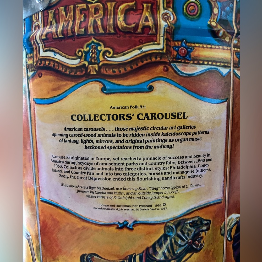 Gorgeous RARE Vintage Mari Pritchard Collector’s Carousel Bertel’s Can Co Tin - Picture 12 of 12